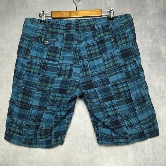 Gap Khakis Mens Quilted Patchwork Shorts size 38 Blue Flat Front Cotton Pockets - Picture 2 of 10